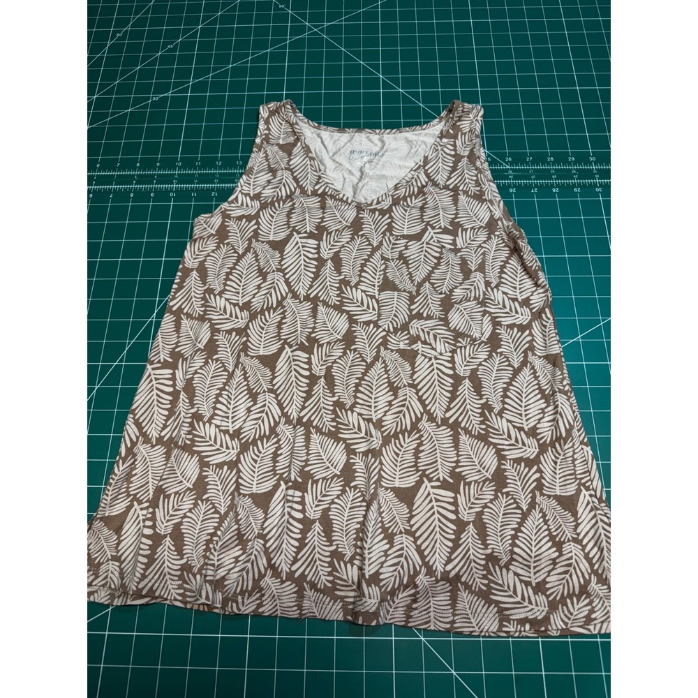 Grace & Lace Womens XS Tan White Palm Leaf Print V-Neck Sleeveless Tank Top